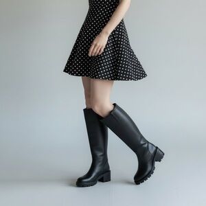 Dolce Vita MYA Black Lug Sole Mid-Calf Zip Boots NEW IN BOX Equestrian